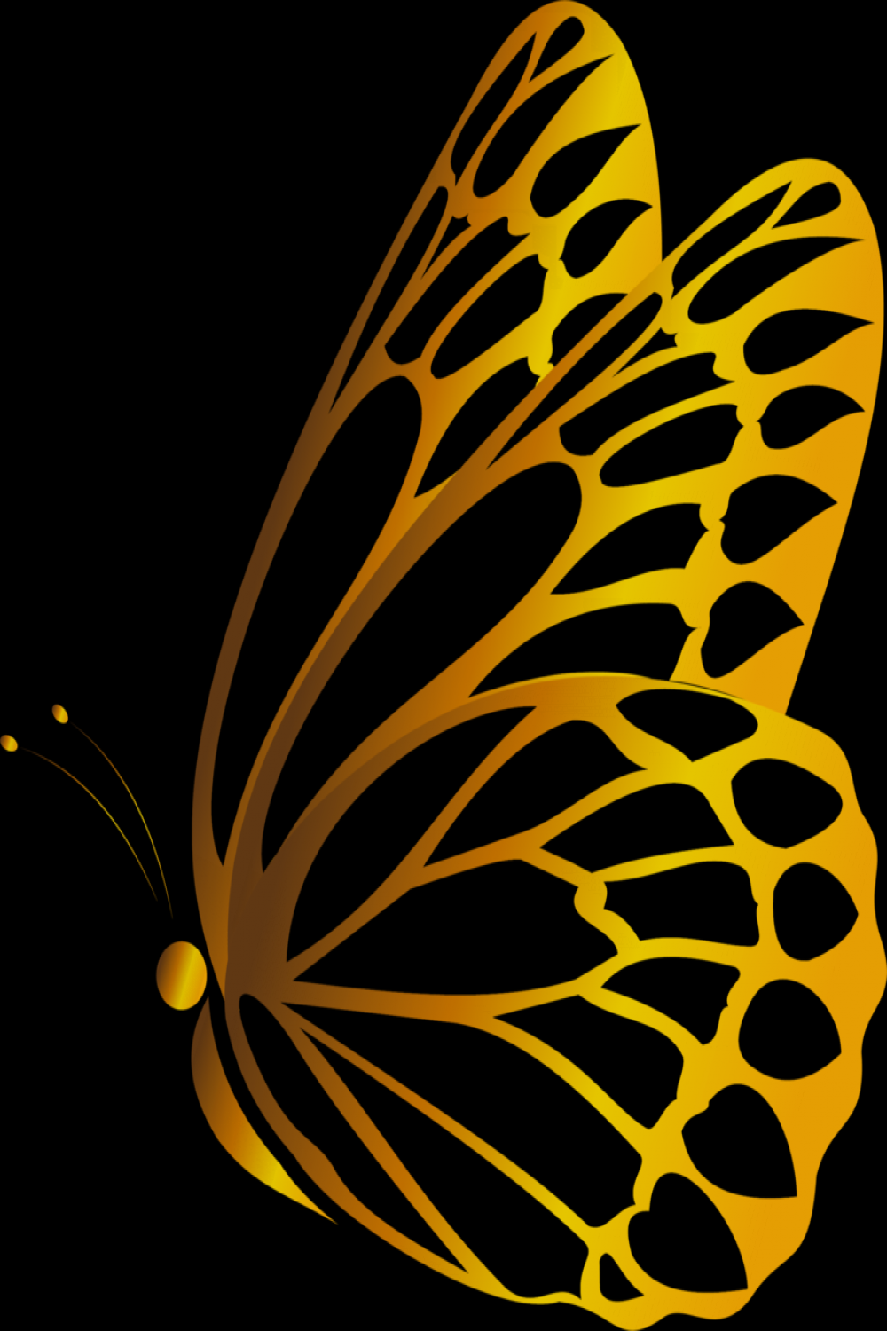 A digital drawing of a butterfly in golden color, suitable for