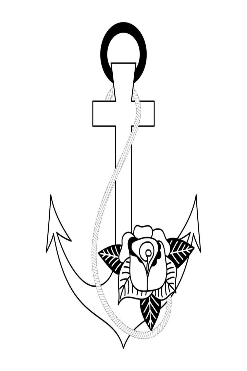 Anchor with rose tattoo in yk, s, 000s style