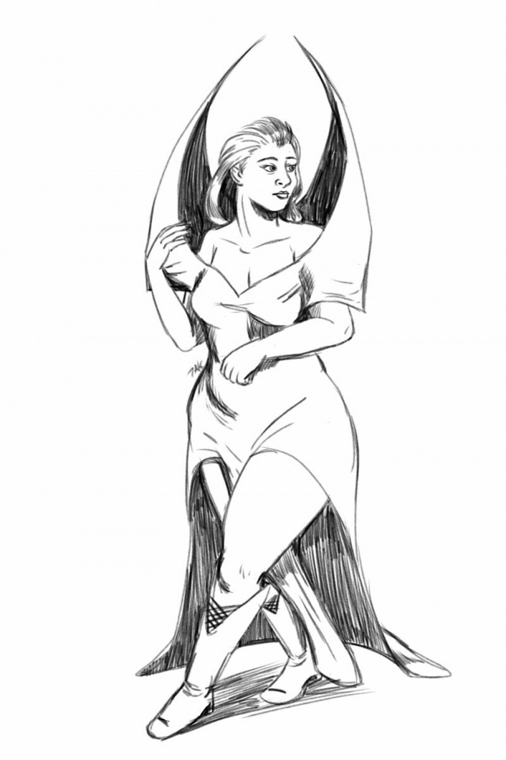 ArtStation - Daily Sketch: Bat Wing Evening Gown