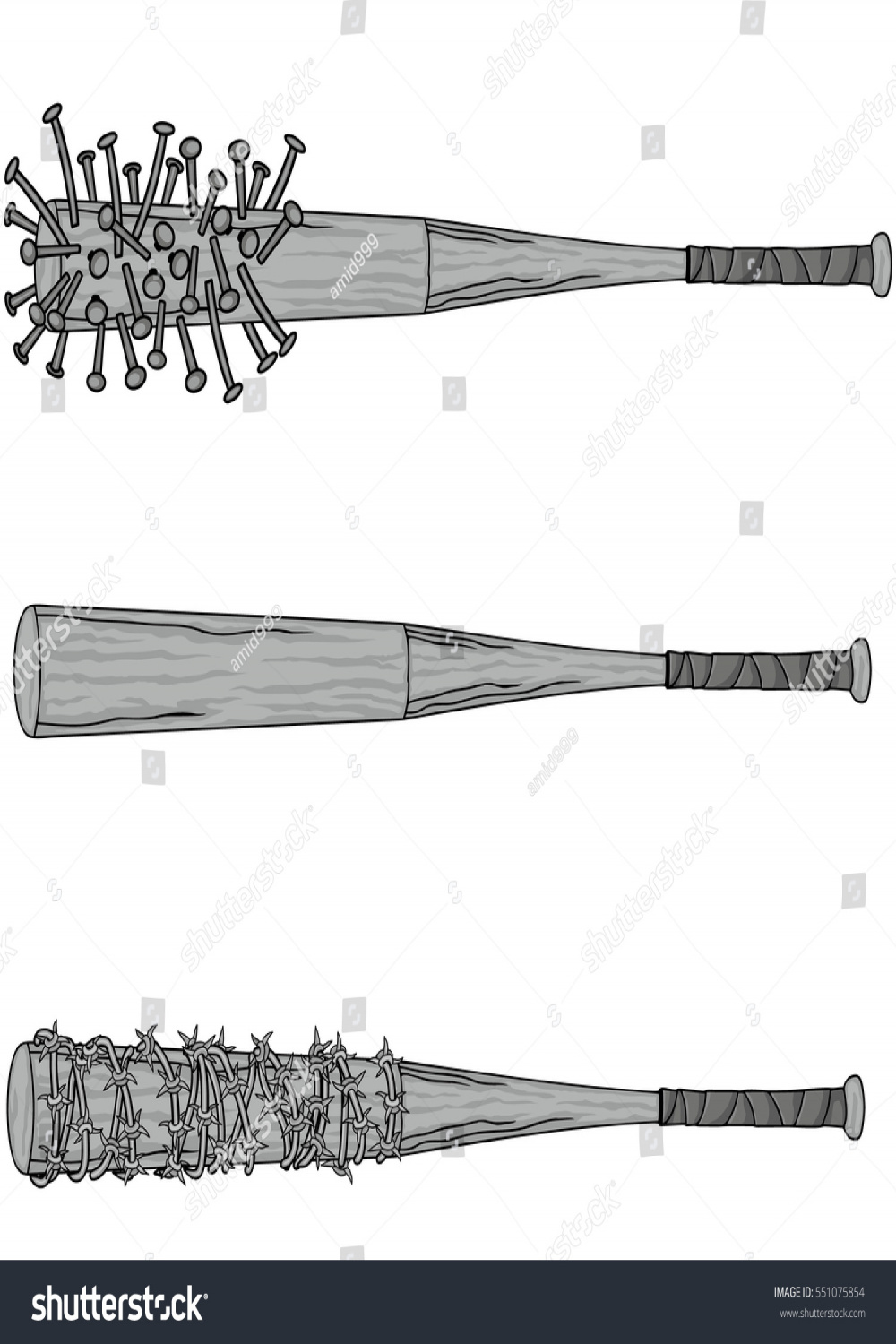 Baseballschläger mit Nägeln und Stacheldraht: Stock-Vektorgrafik