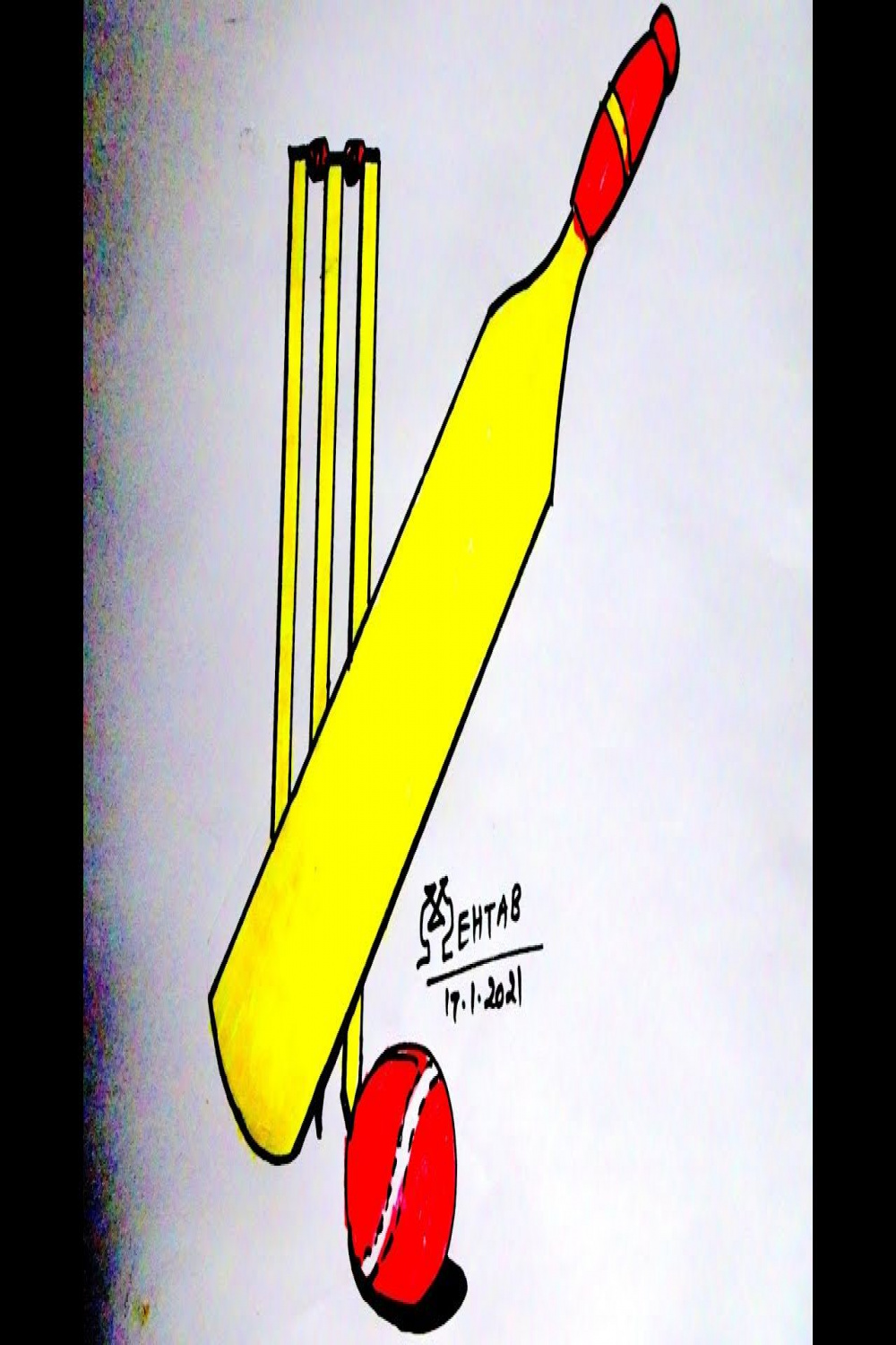 Bat -Ball drawing 🏏/Easy drawing of Bat and Ball🏏---- MEHTAB