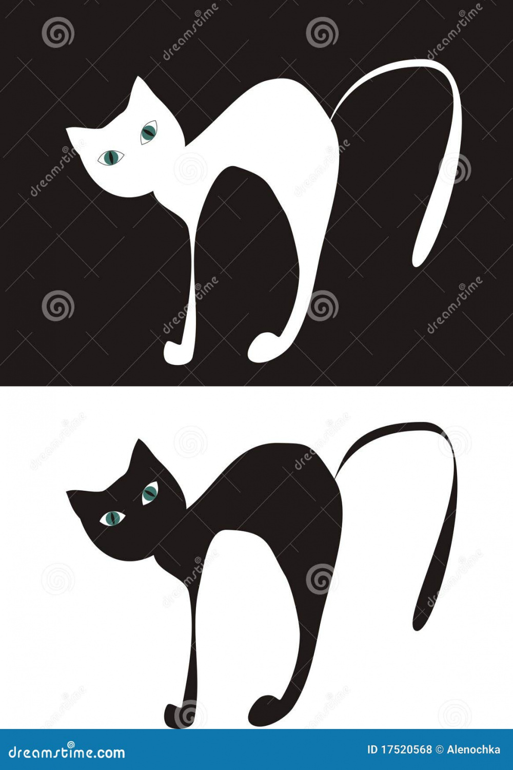 Black White Cat Stock Illustrations – , Black White Cat