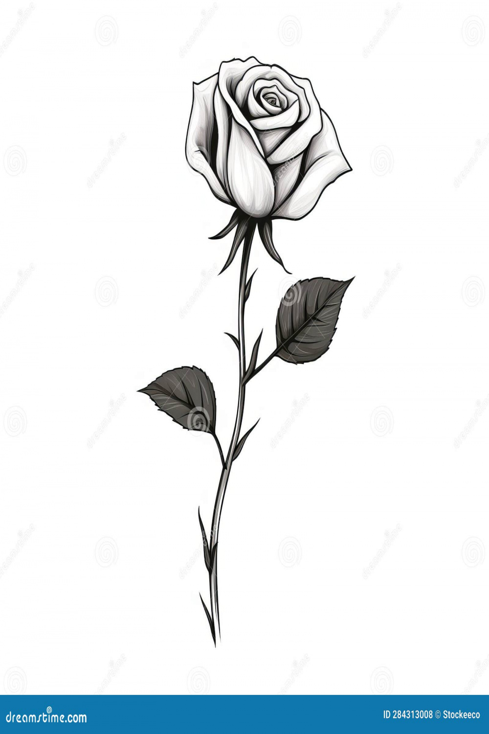 Black White Long Stem Rose Drawing Stock Illustrations –  Black