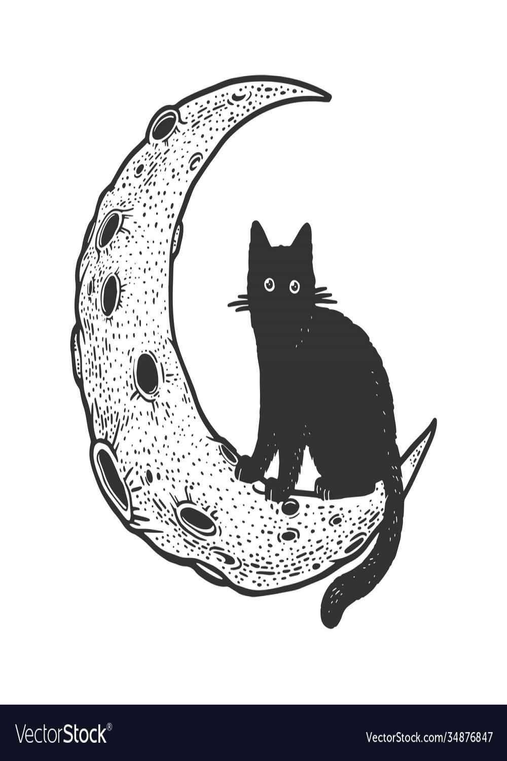 Cartoon cat on moon sketch Royalty Free Vector Image
