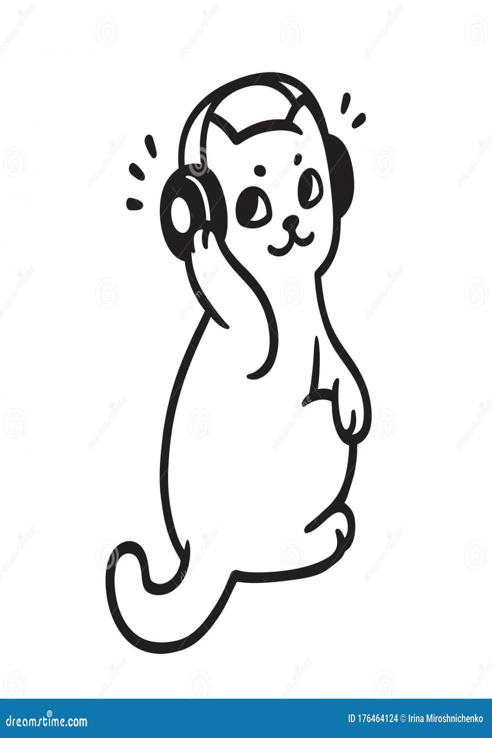 Cat with Headphones Listening Music Stock Vector - Illustration of