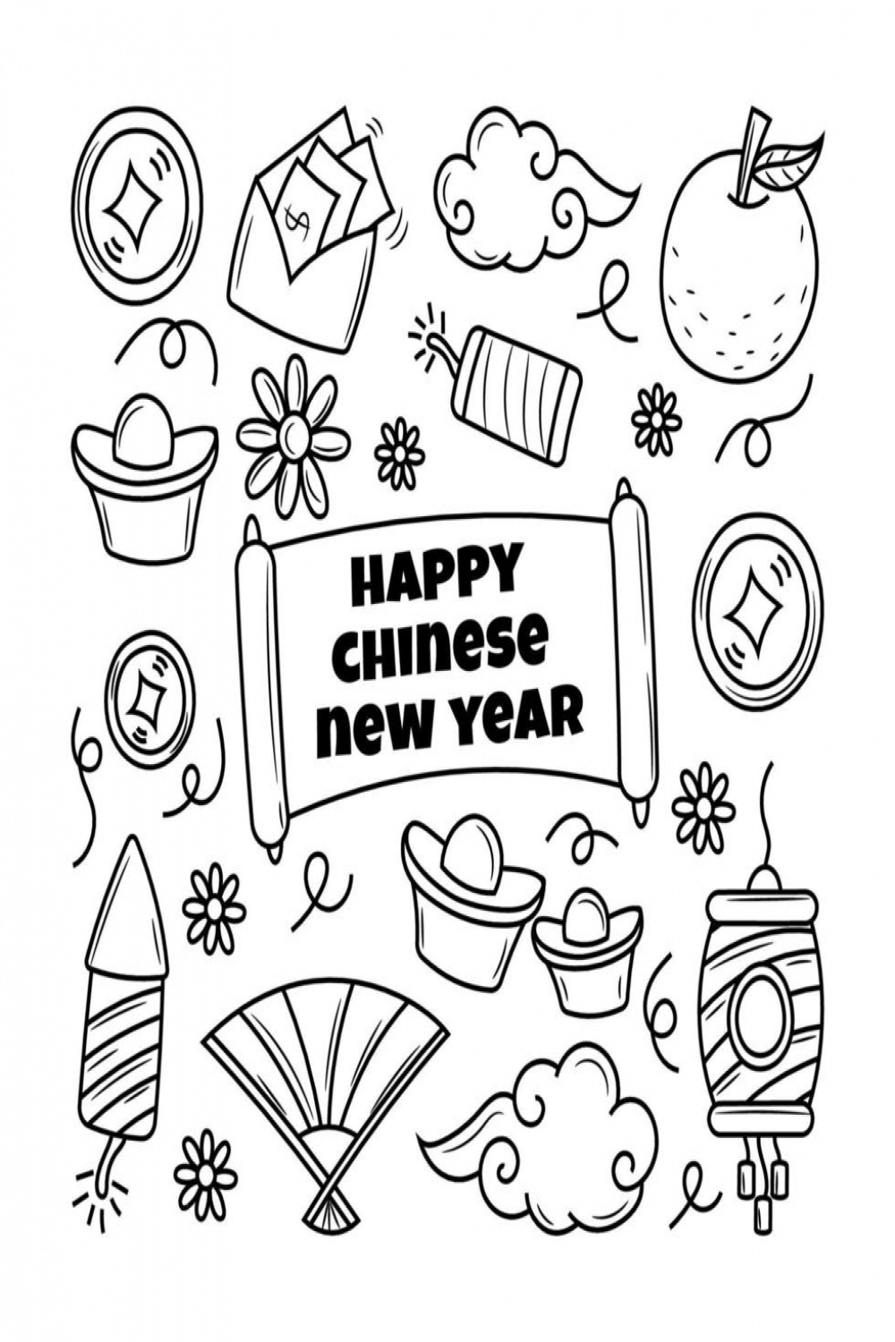 Chinese new year with Hand drawn doodle style  Vector Art