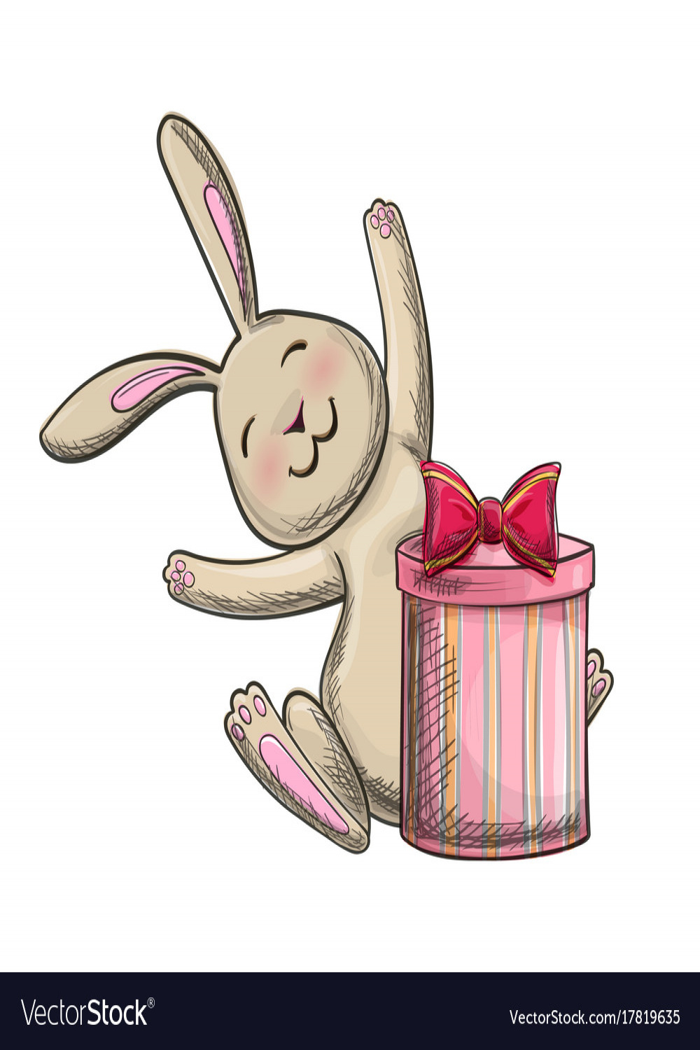 Christmas bunny with a present drawing Royalty Free Vector