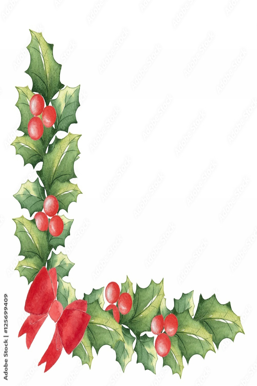 Christmas mistletoe with bow. Watercolor background