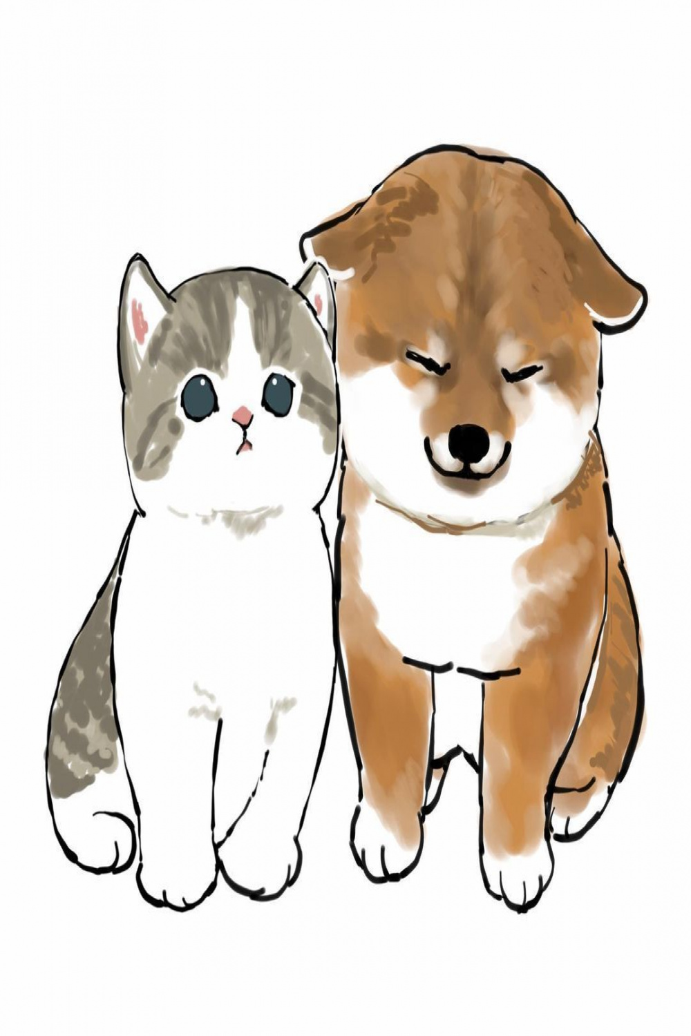 Ciao, Salut  Cat and dog drawing, Cute dog drawing, Kitten drawing
