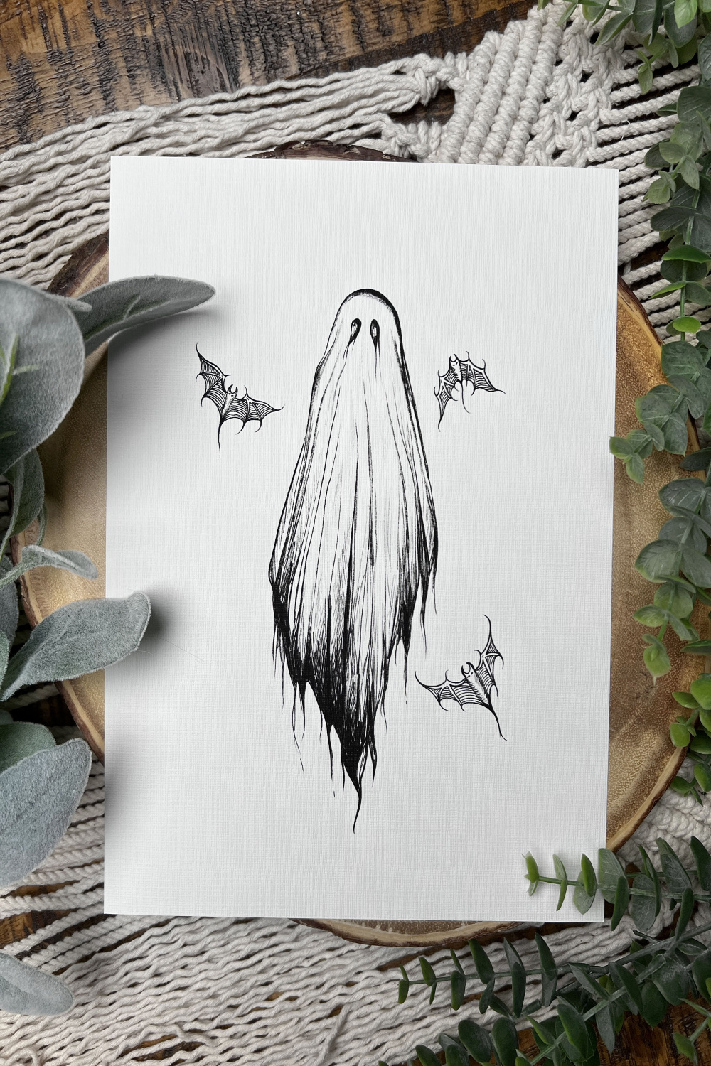 Creepy Ghost Drawing Ghost Artwork Spooky Bat Art Print - Etsy