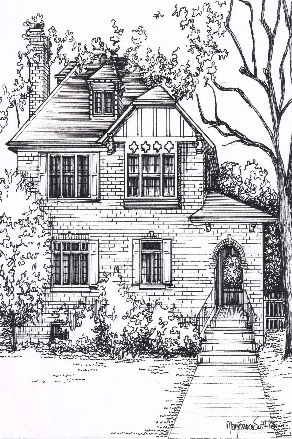 Custom House Sketch hand drawn home portrait in ink - Etsy