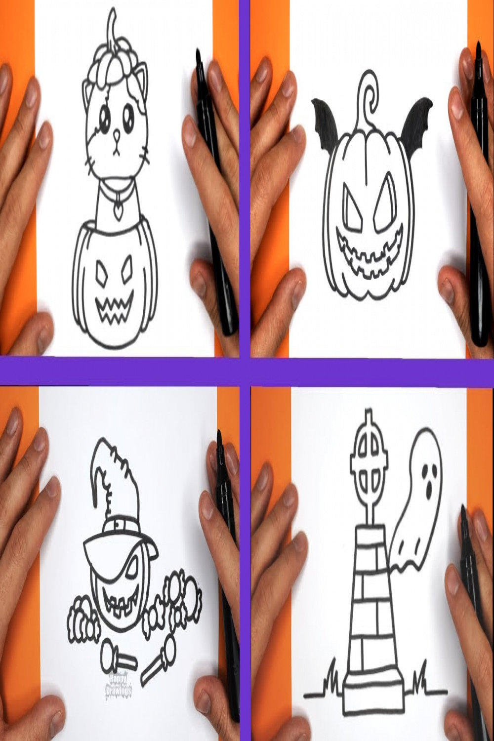 CUTE AND EASY HALLOWEEN DRAWING TUTORIALS COMPILATION BY HAPPY DRAWINGS