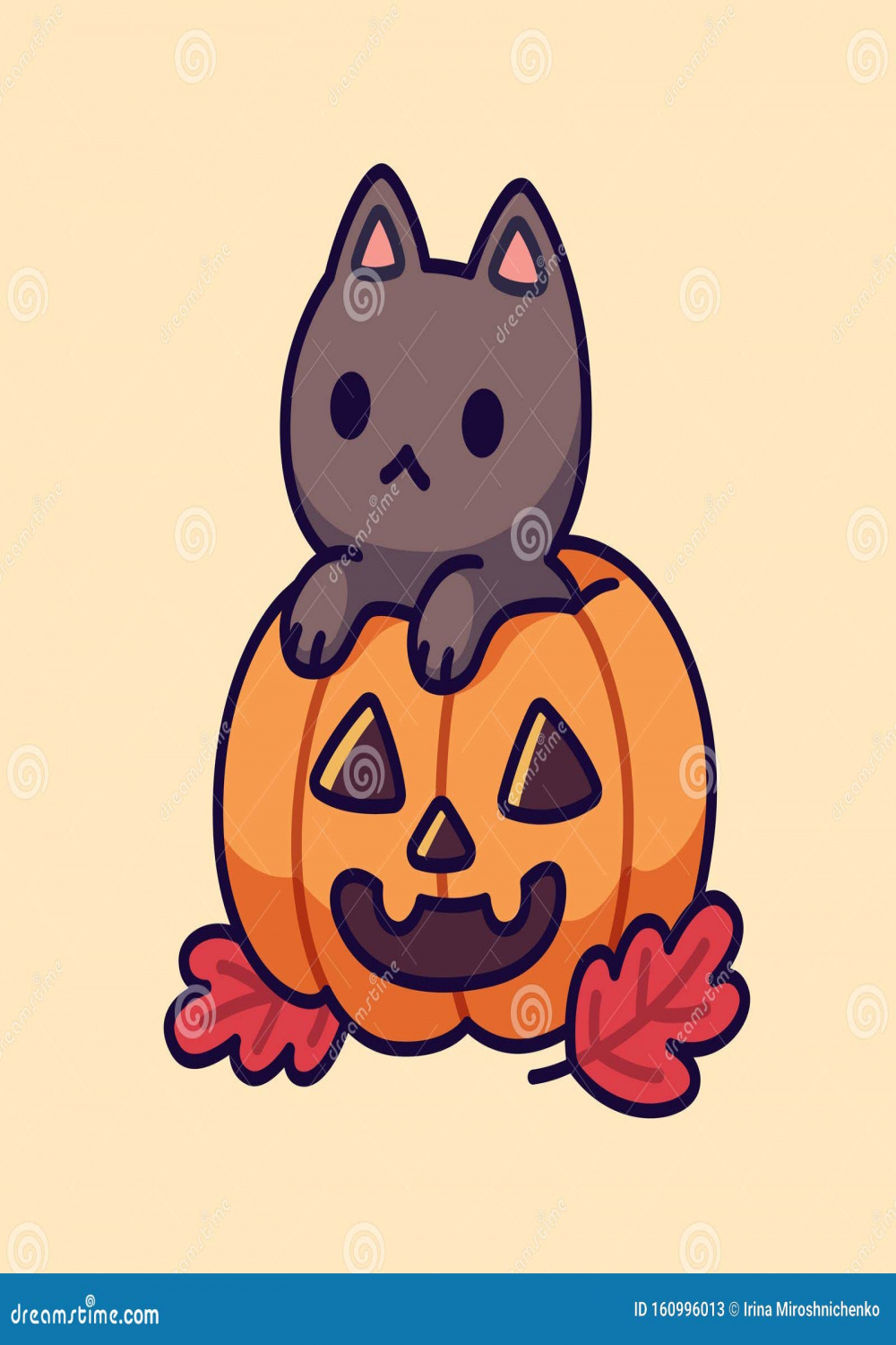 Cute Black Cat in Halloween Pumpkin Stock Vector - Illustration of