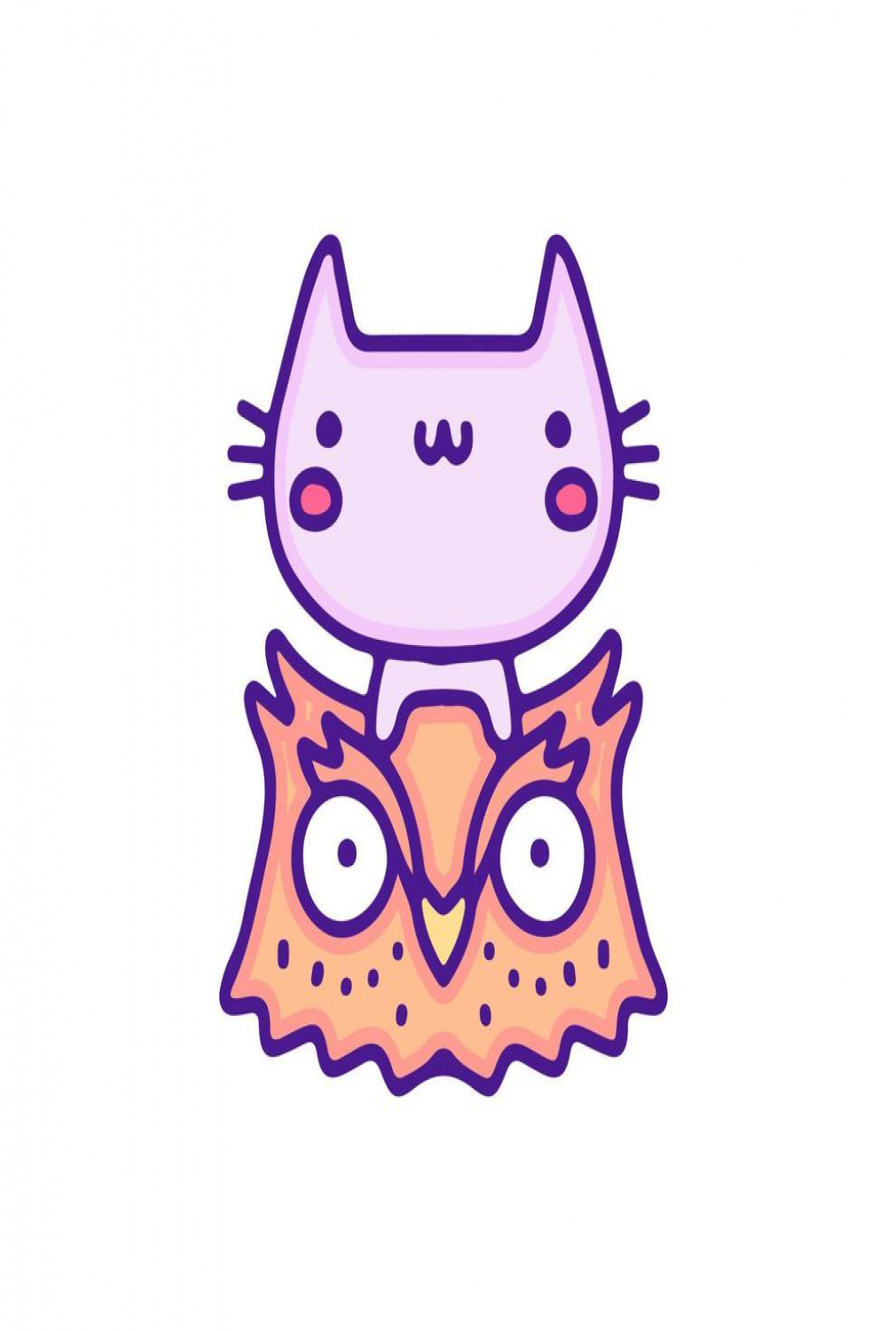 Cute cat and owl illustration, with soft pop style and old style