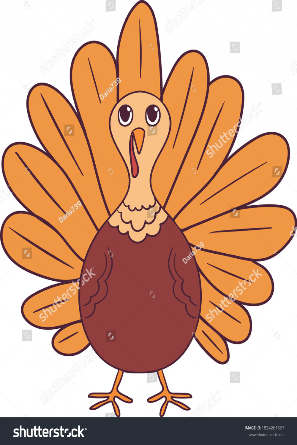 Cute Colorful Little Turkey Cartoon Vector Stock Vector (Royalty