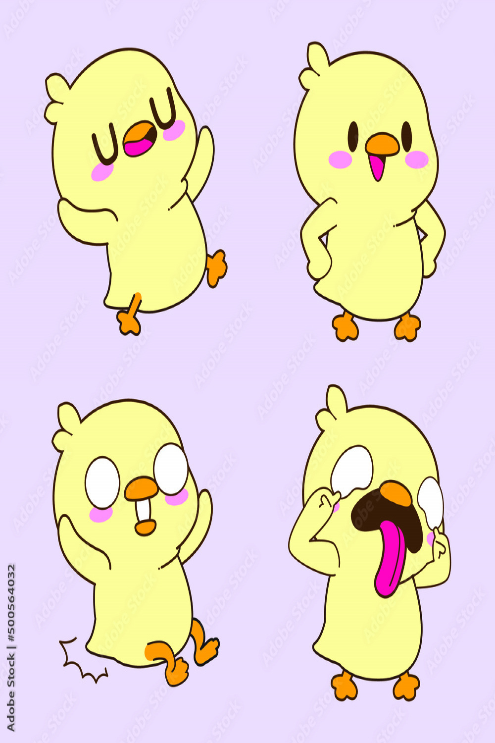 cute duck drawing, cute duckling sticker vector set Stock