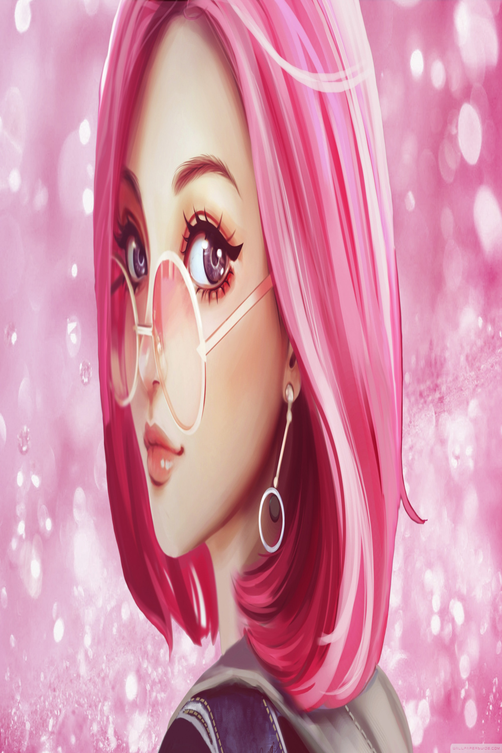 Cute Girl Pink Hair Sunglasses Digital Art Drawing Ultra HD