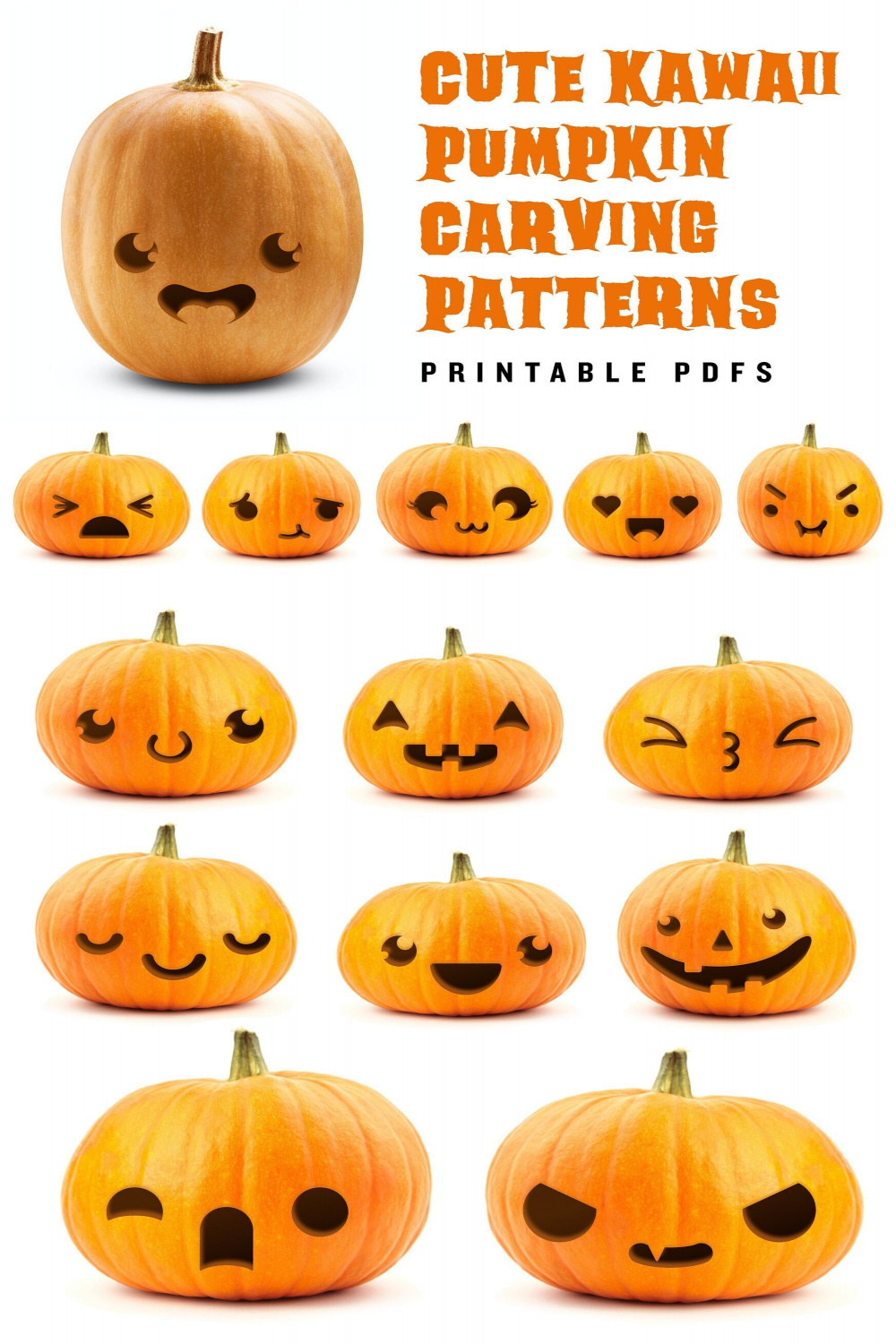Cute Kawaii Pumpkin Carving Stencil for Halloween // Simple - Etsy