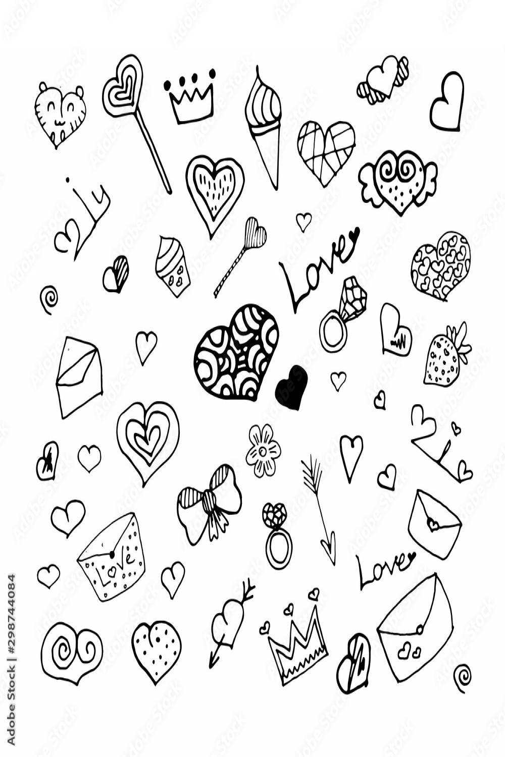 Cute love set doodle on background