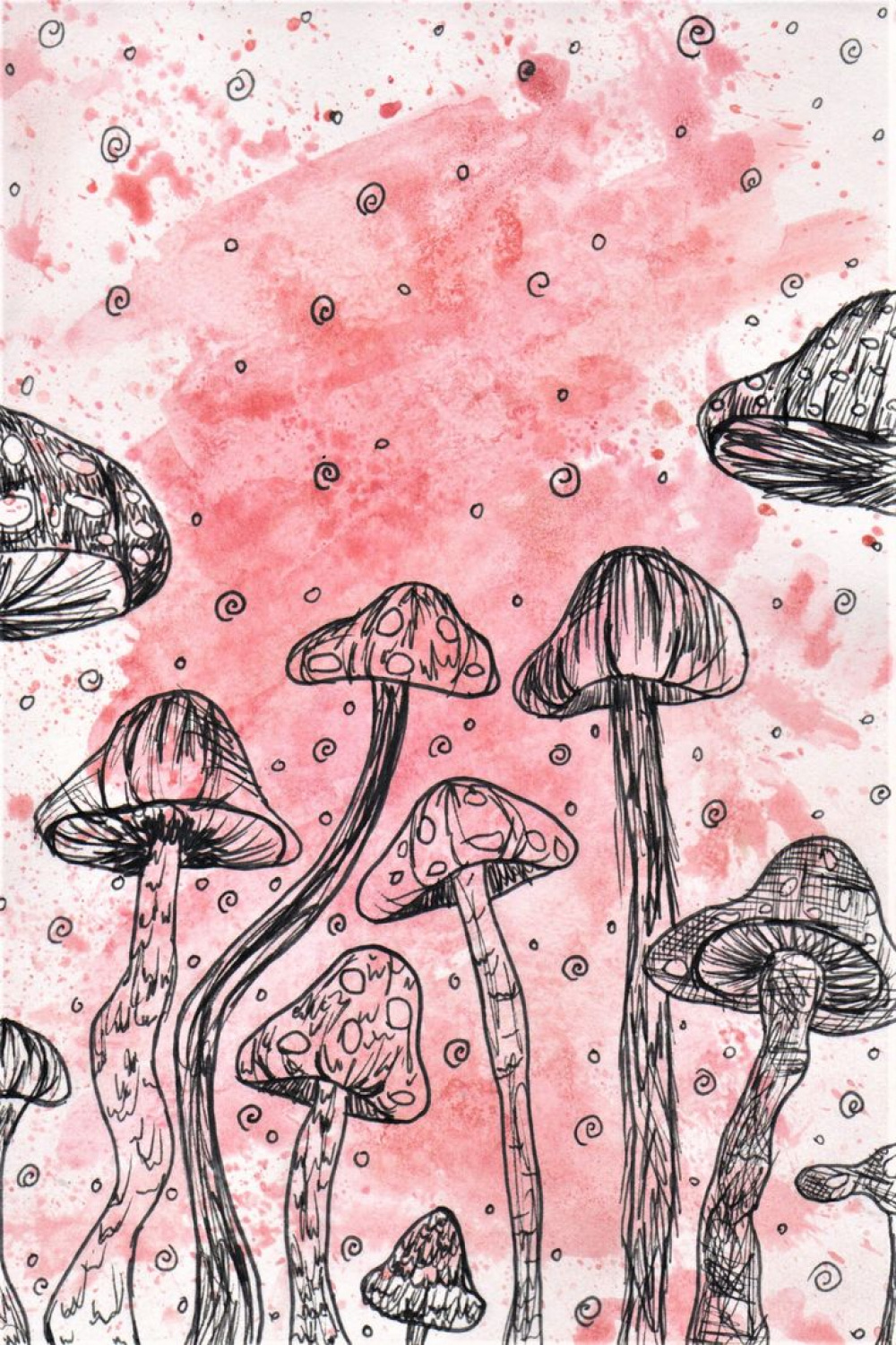 Cute Magical Mushroom Garden Watercolour Illustration Print