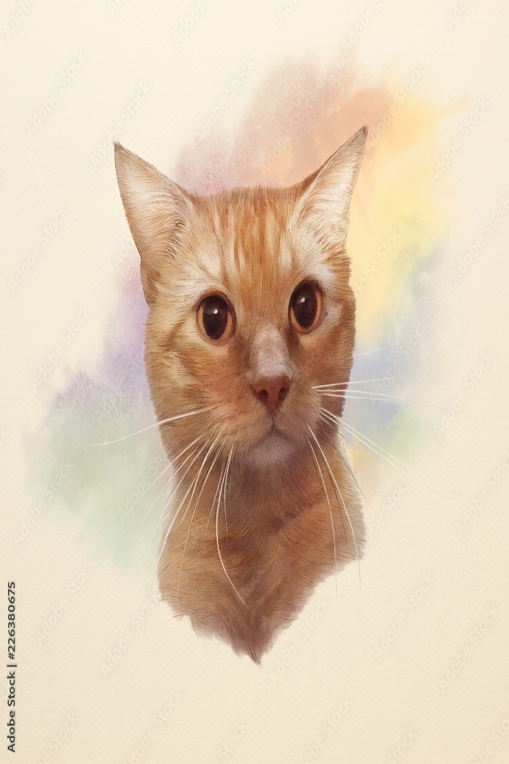 Cute red cat. Realistic watercolor portrait of a pet