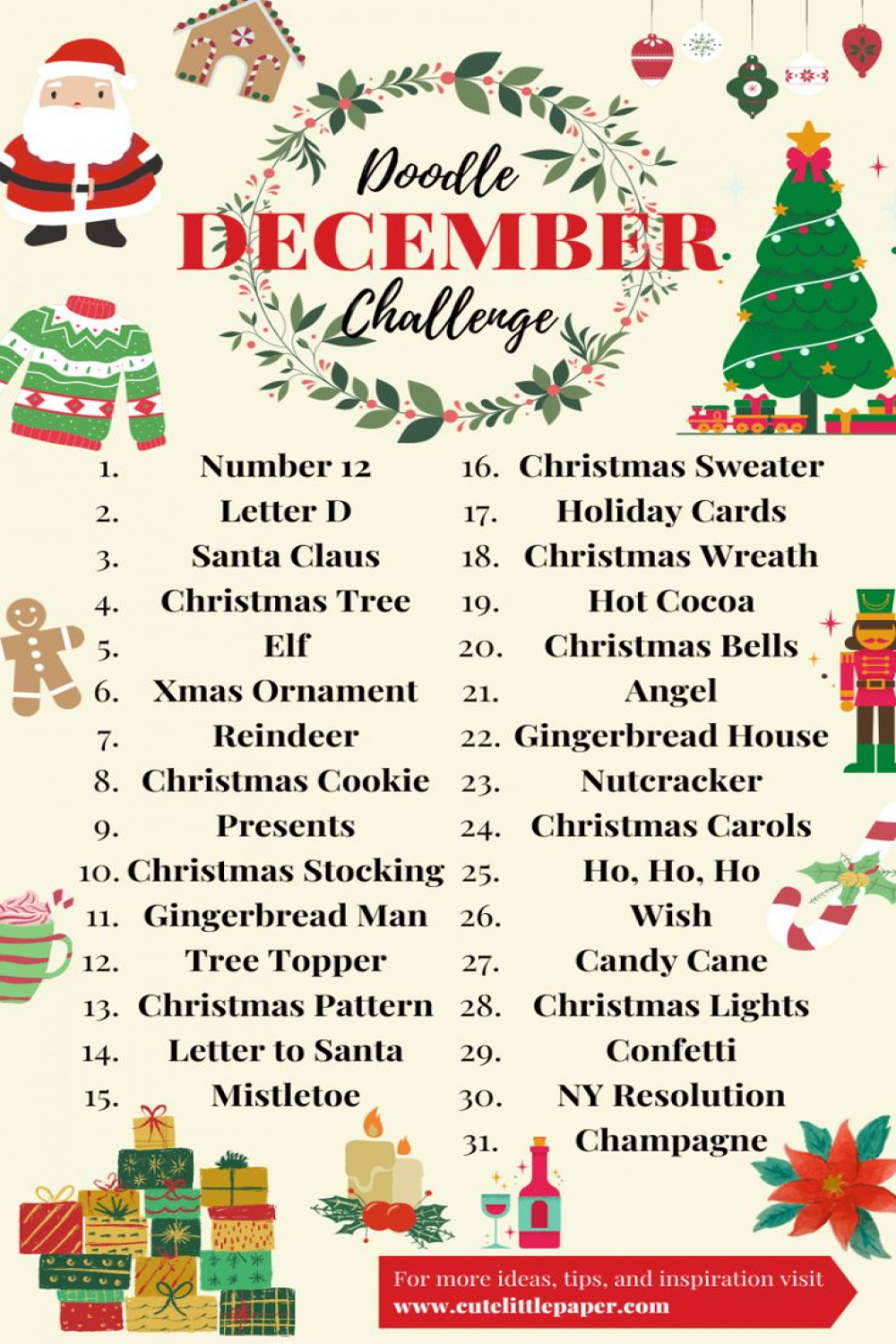 December Doodle Challenge - List Of Christmas Drawing Prompts