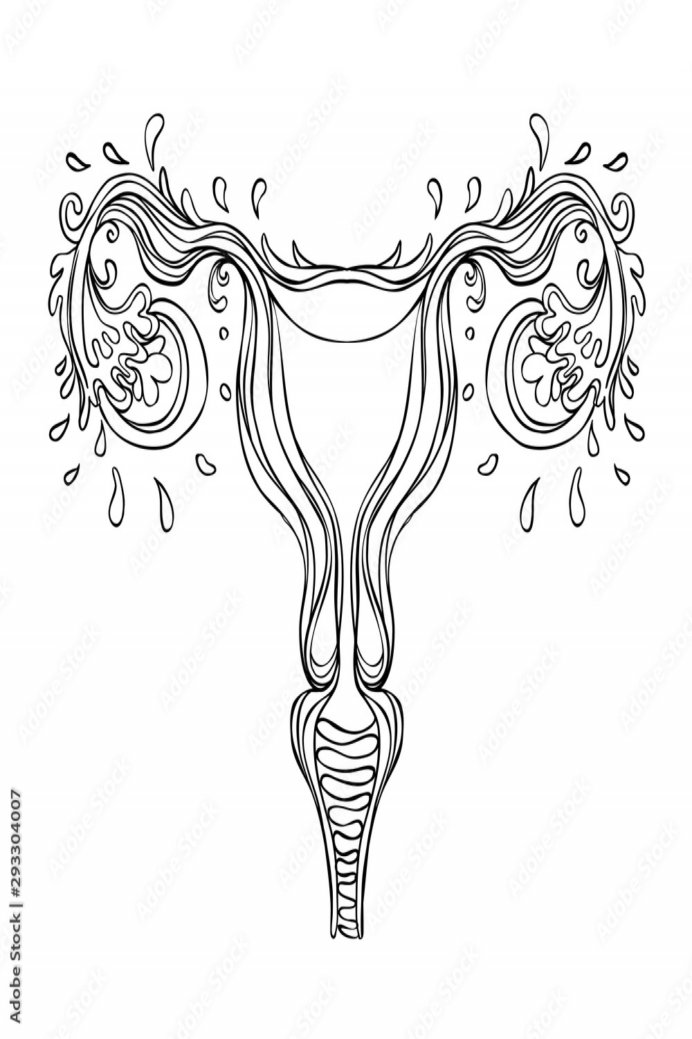 Decorative drawing of female reproductive system with flowers