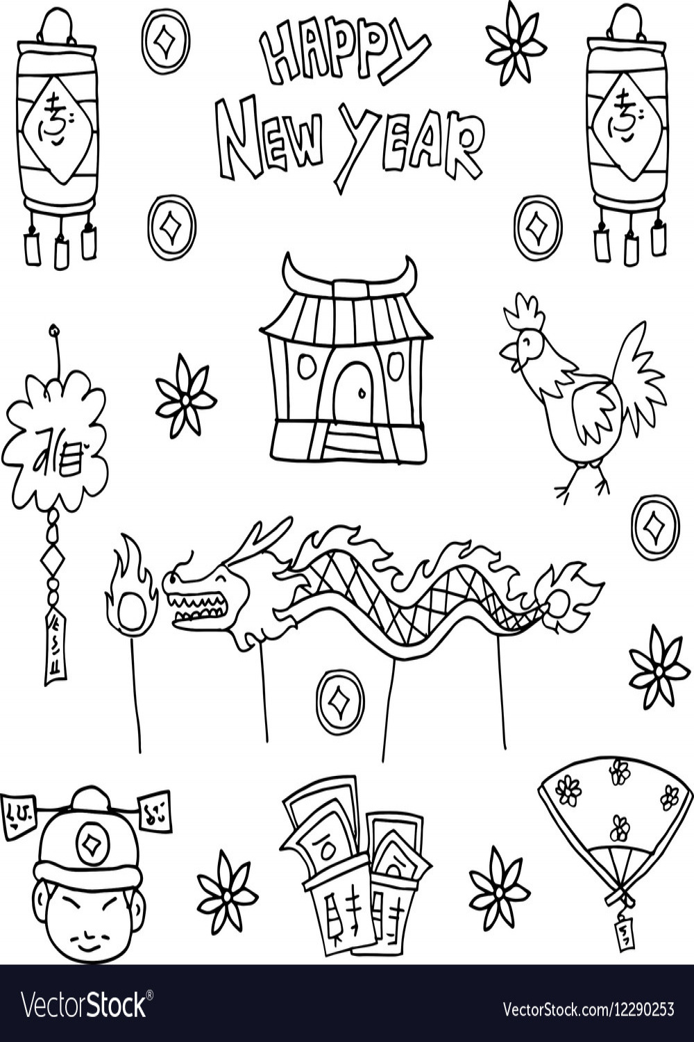 Doodle of chinese new year hand draw Royalty Free Vector