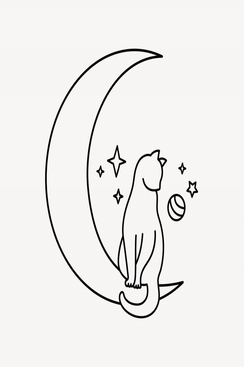 Download premium vector of Moon cat clipart, doodle illustration