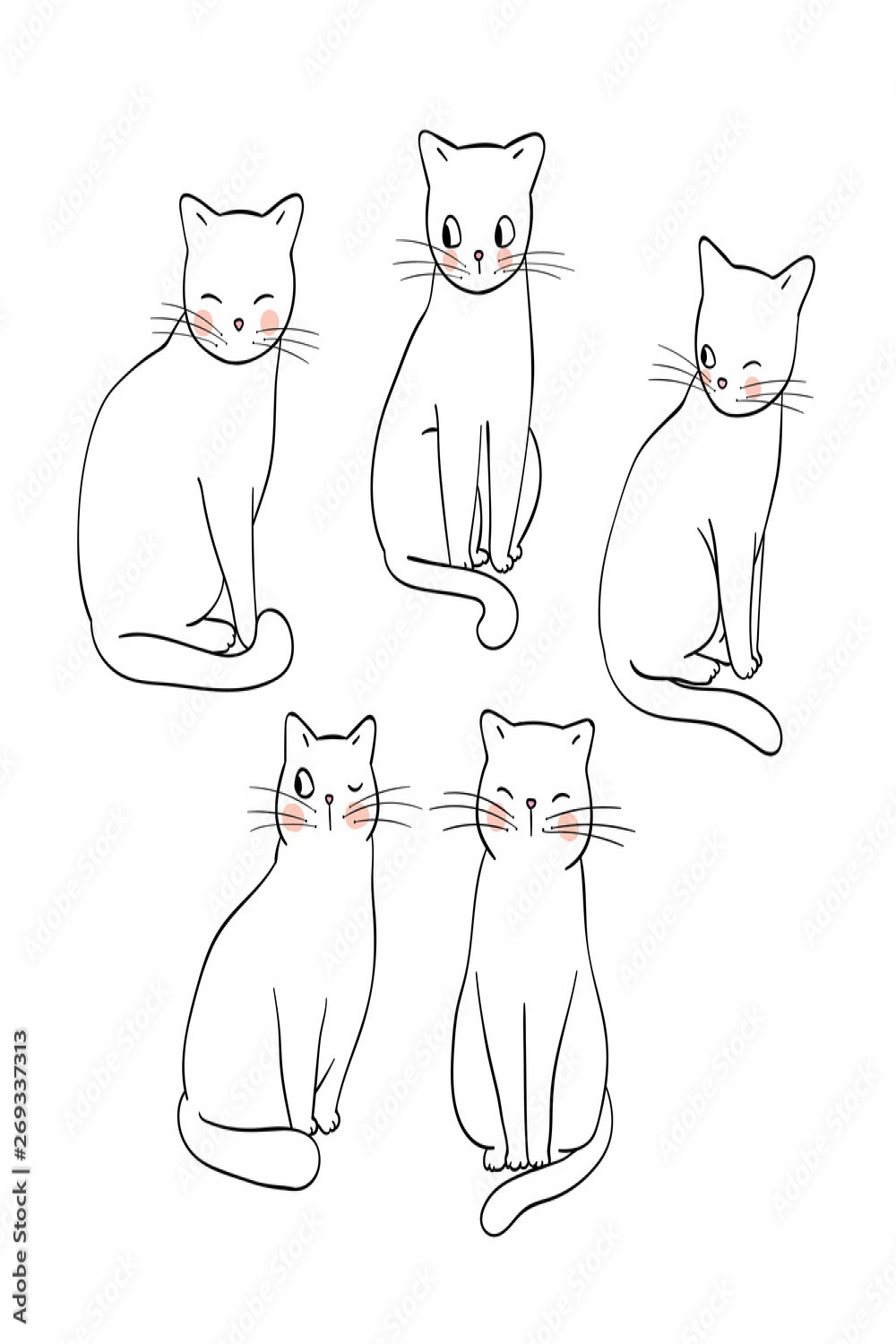 Draw outline of cute cat Draw doodle style