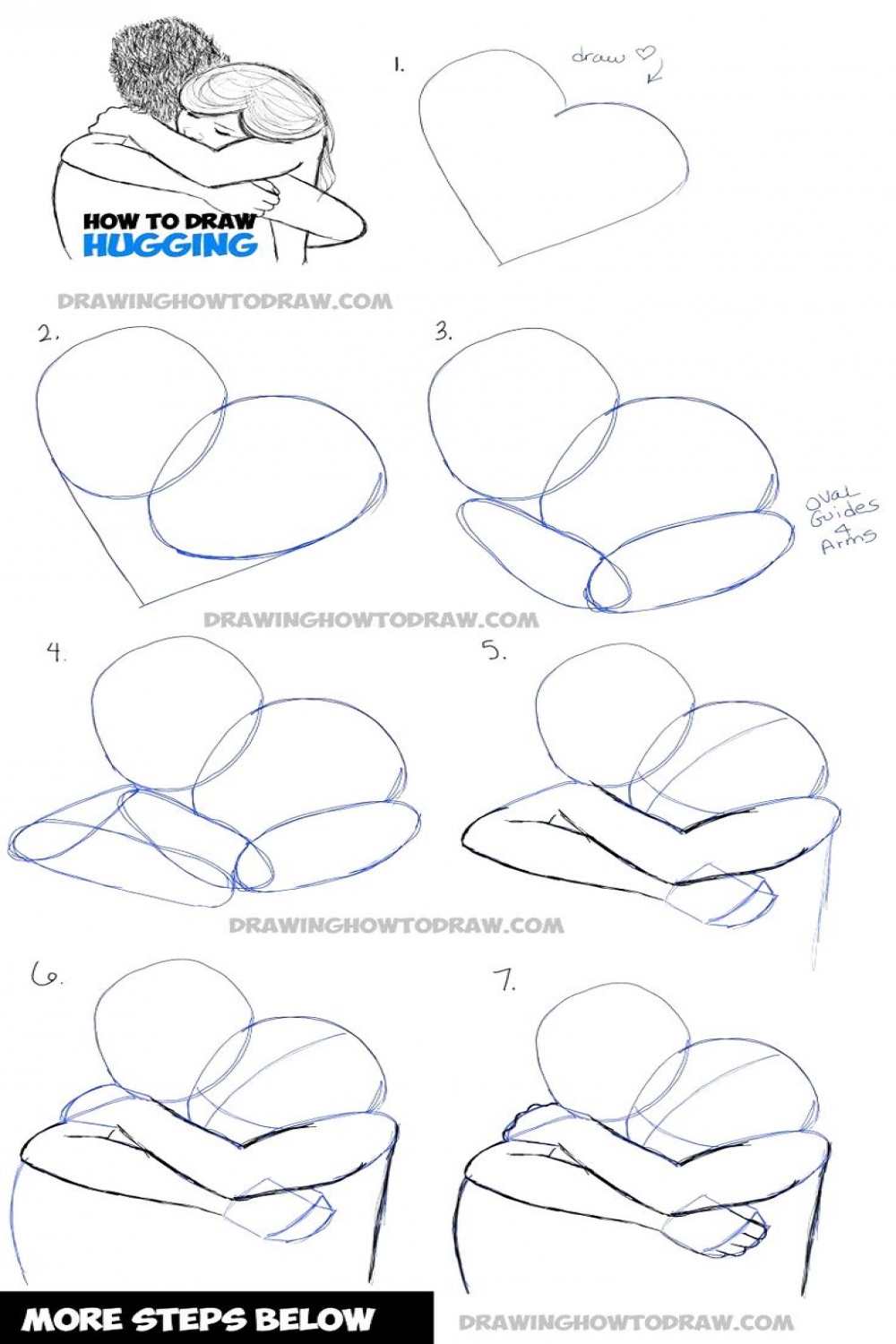 drawing a couple hugging - two people hugs in easy steps  Hugging