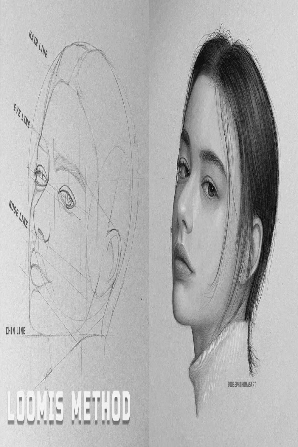 Drawing Practice - How to outline an angled head using Loomis Method