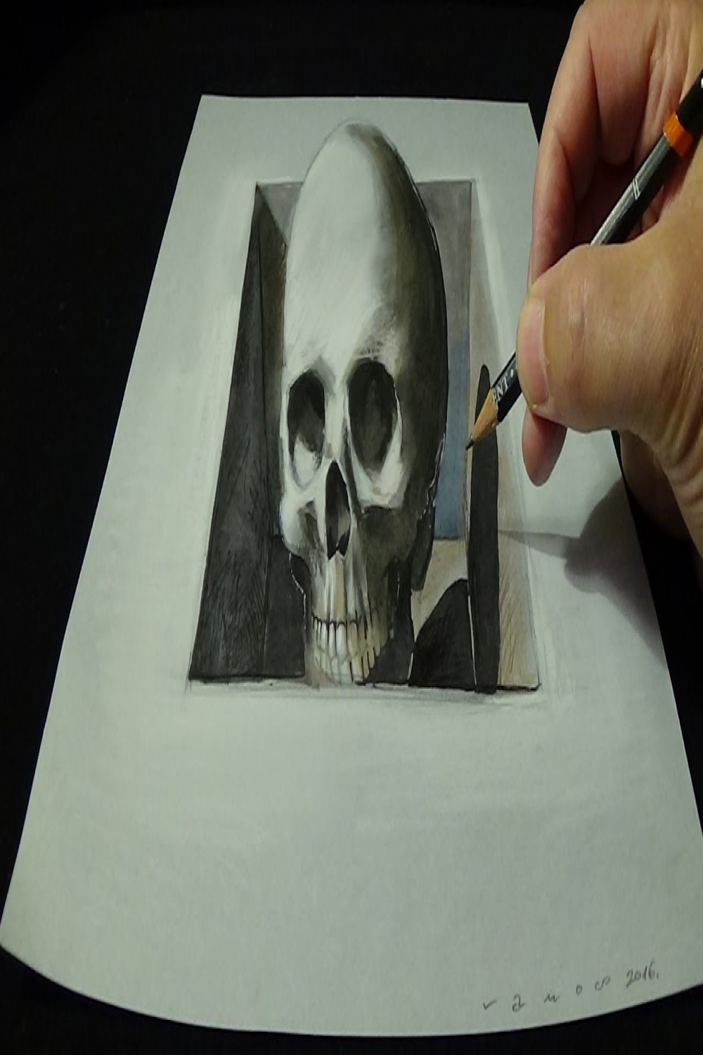 Drawing Skull from the Hole, Trick Art D