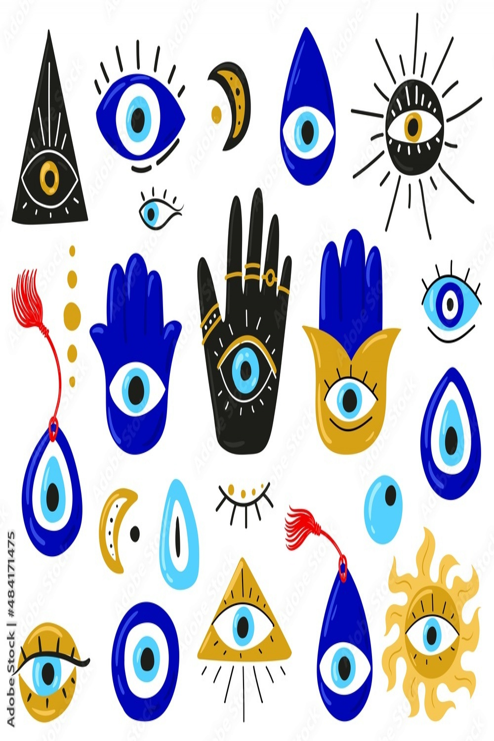 Evil eyes. Set of hand drawn different mascots