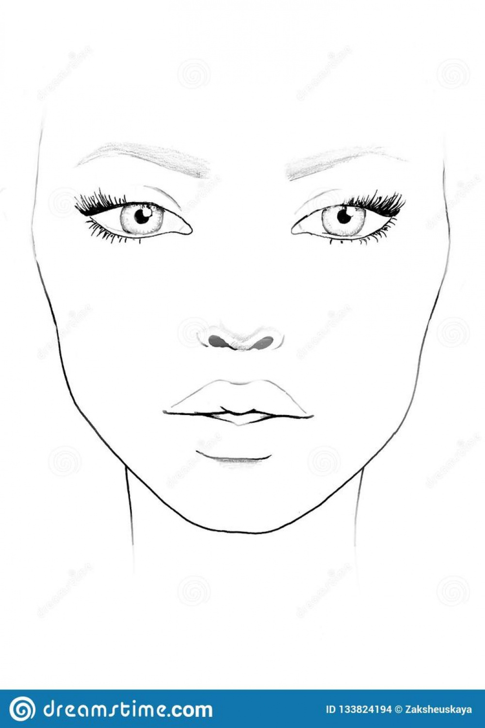 Face Chart Makeup Artist Blank. Beautiful Woman Portrait