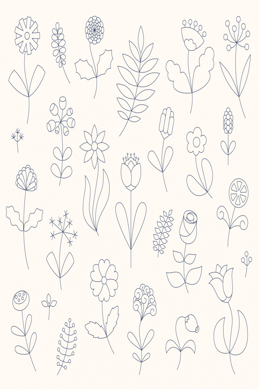 Flower line art set. Minimalist contour drawing