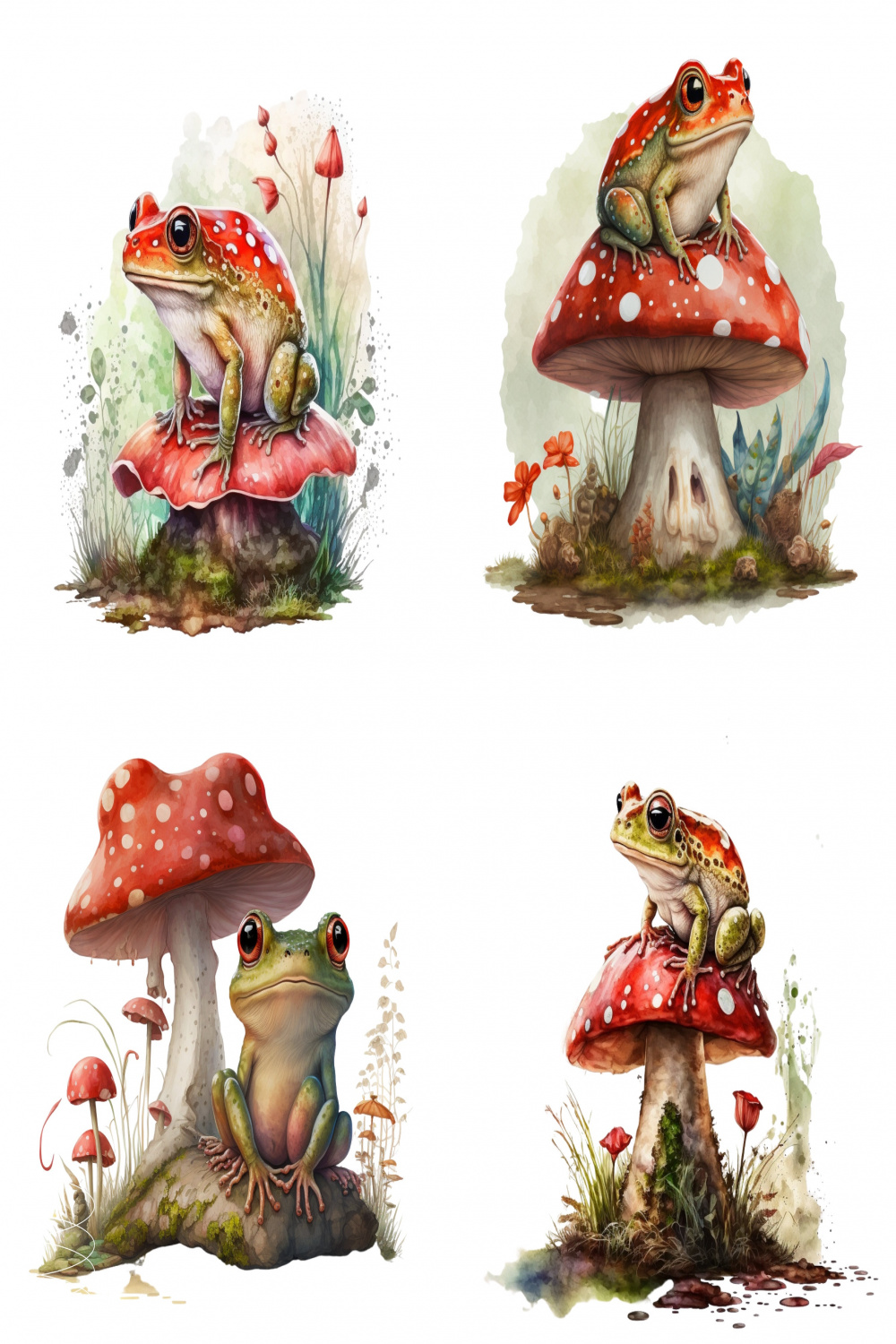 Frog Mushroom Art Print, Mushroom Frog Print,Mushroom Frog Watercolor,  Mushroom Frog Clipart PNG, Printable Digital Download, Sublimation