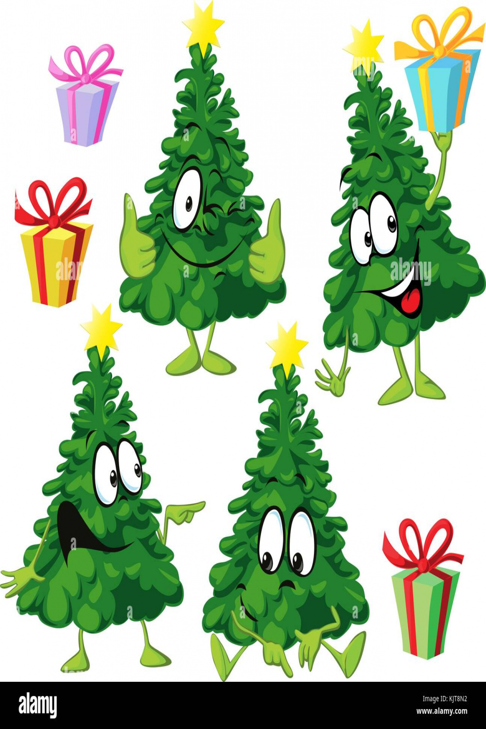 funny xmas tree with hand and face - vector illustration drawing