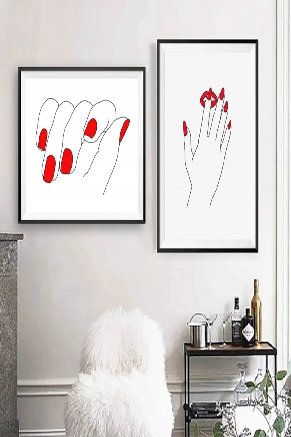 Girls Red Nails Line Hand Drawing Art Canvas Manicure Gifts Nail Salon Wall  Art Poster Prints Beauty Salon Wall Decoration xcmx Frameless