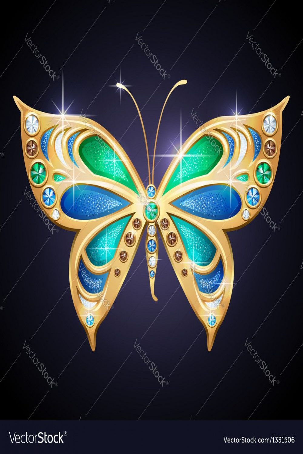 Glamour shiny jewelry blue and gold butterfly