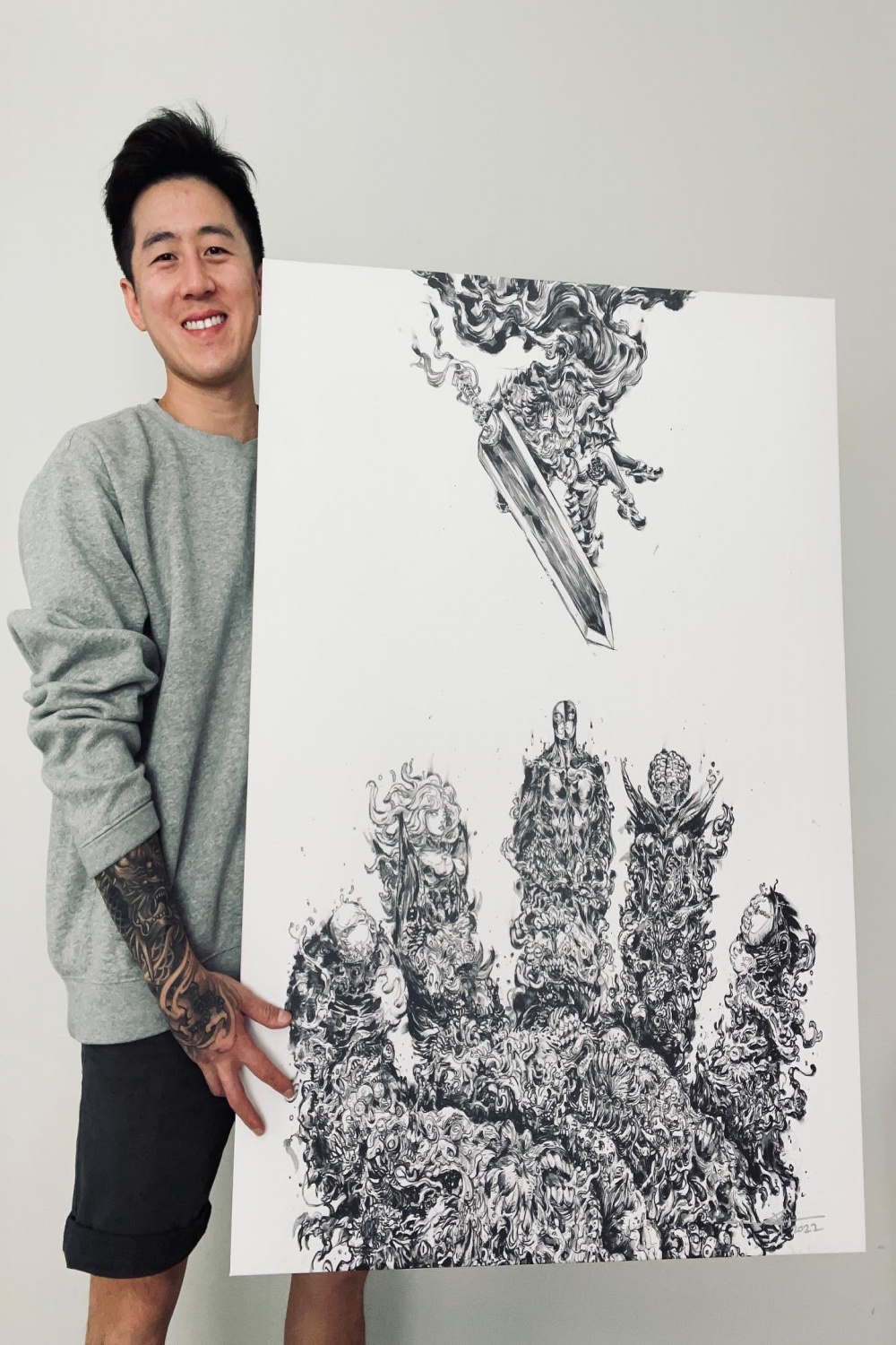 Got my God Hand drawing printed on a giant canvas : r/Berserk