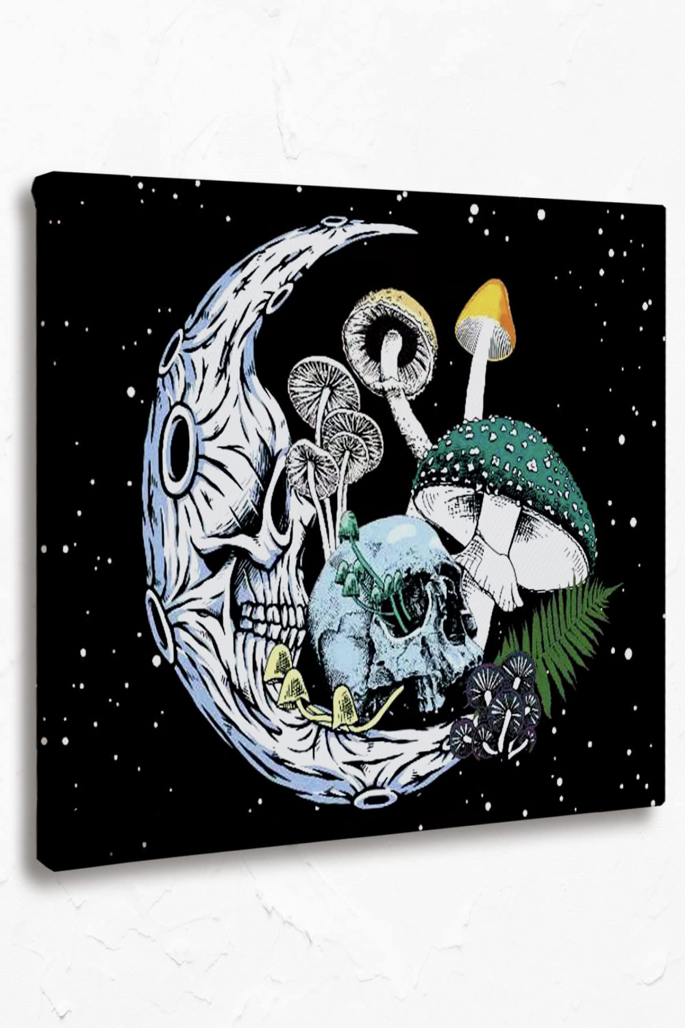 Gothic Skull Moon Colourful Mushroom Canvas Wall Art Prints,Halloween Skull  Skeleton Paintings Prints,x inches Artwork for Halloween Themed Decor