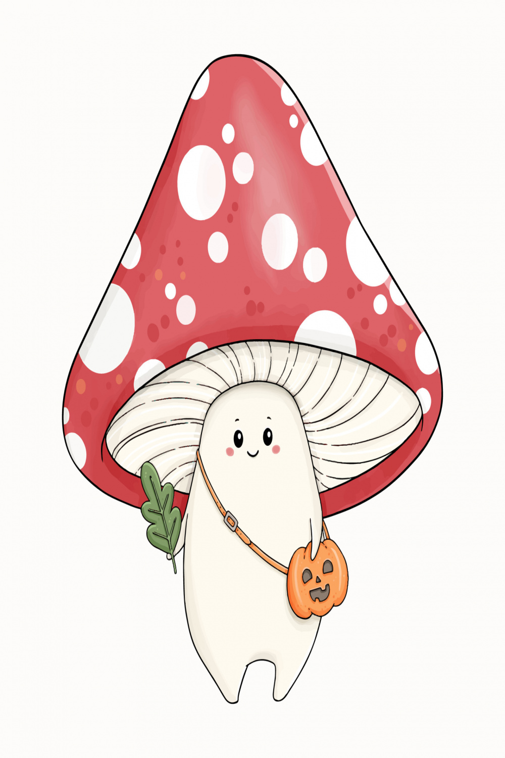 Halloween cute mushroom amanita with jack o lantern bag vector