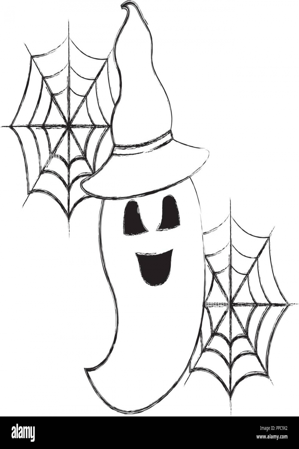 halloween funny ghost with hat celebration vector illustration