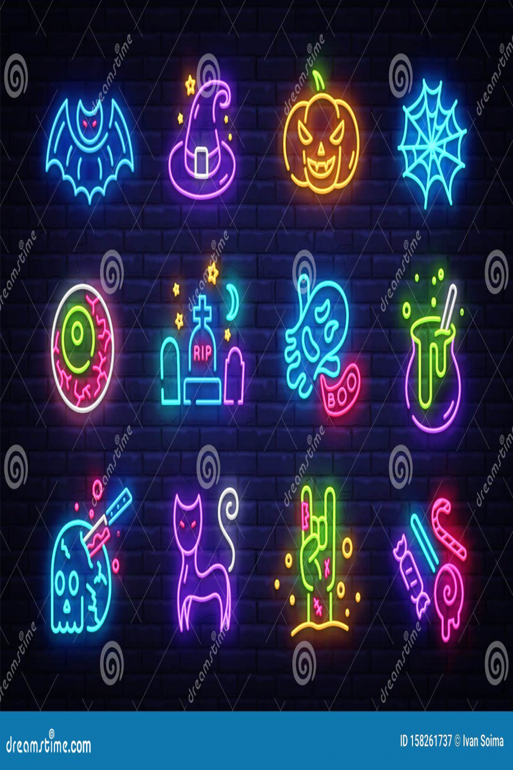 Halloween Neon Icons Set