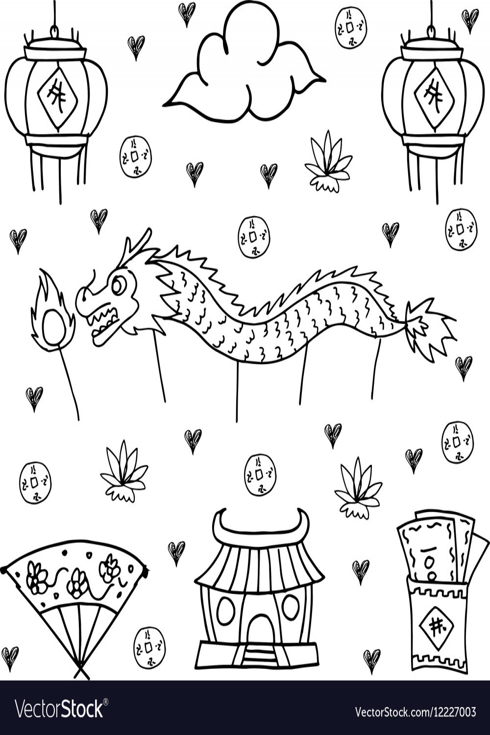 Hand draw of chinese new year doodles Royalty Free Vector