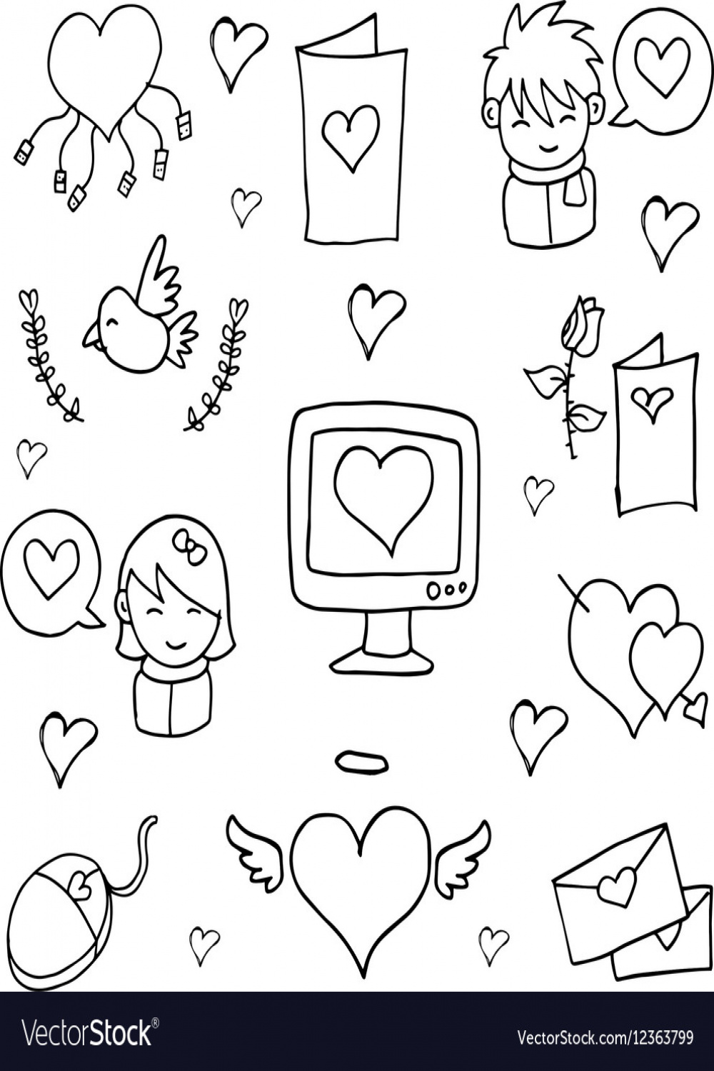 Hand draw of love doodles Royalty Free Vector Image