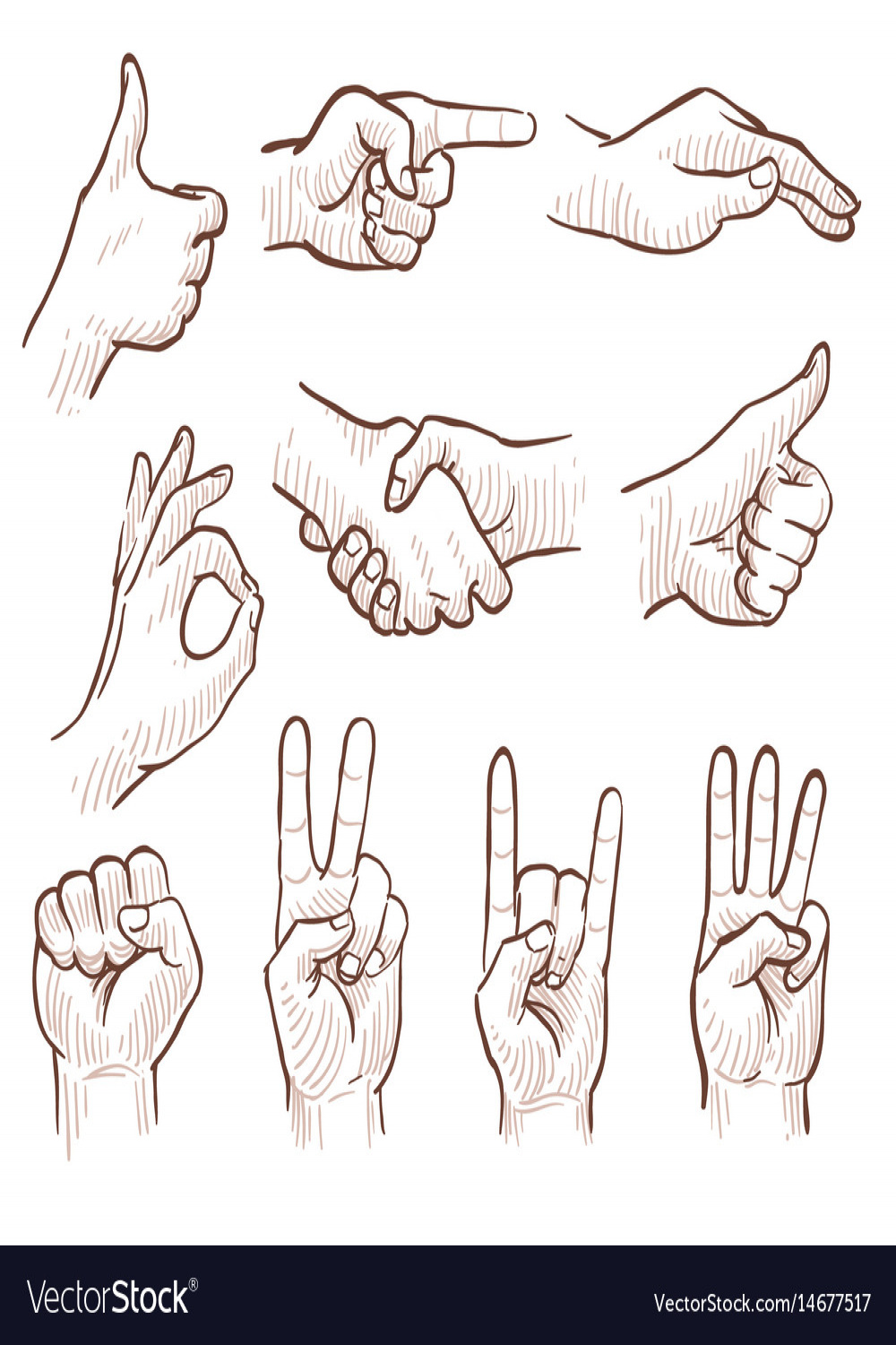 Hand drawing sketch man hands showing different Vector Image