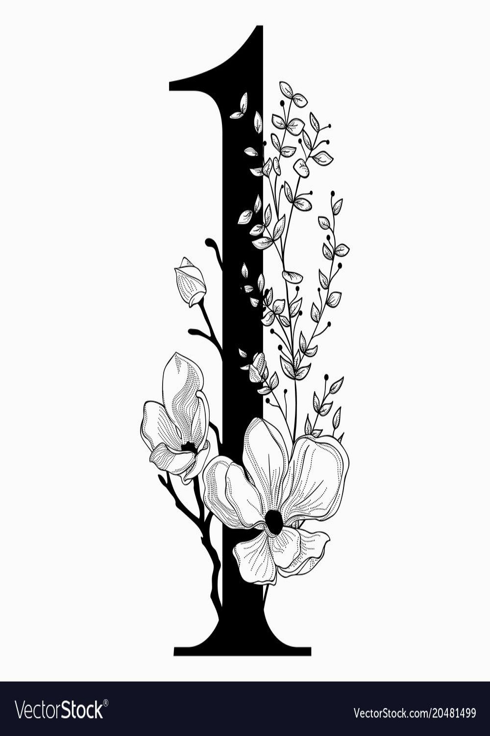 Hand drawn floral number one monogram vector image on VectorStock