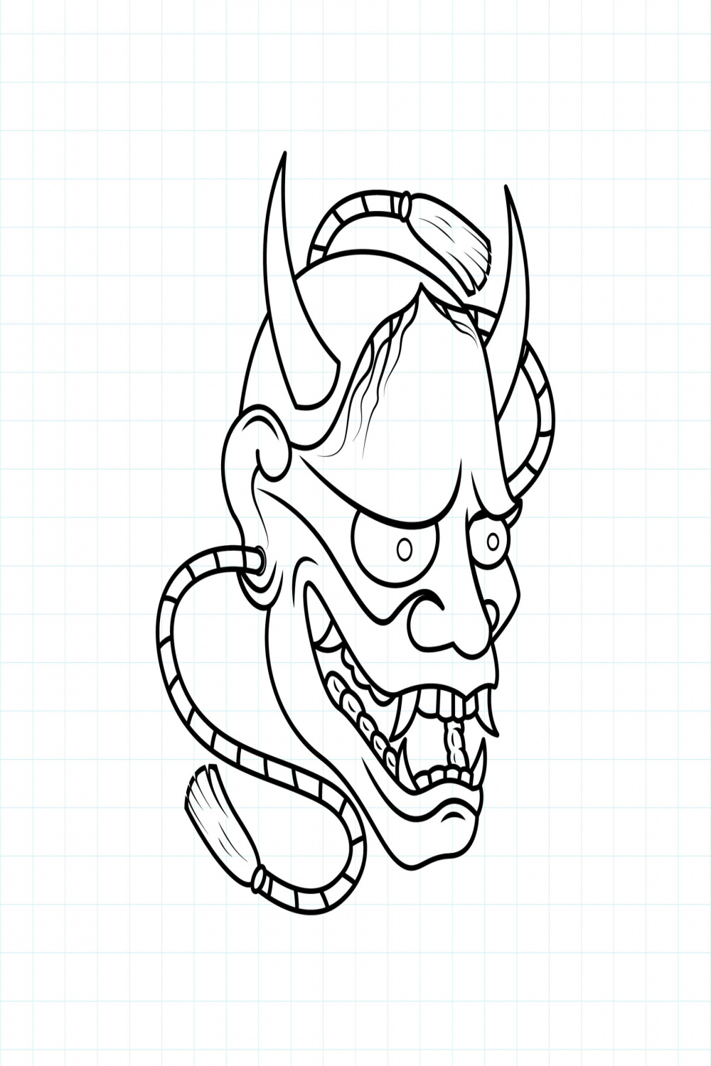 Hand drawn Japanese Oni demon mask coloring page, Vector